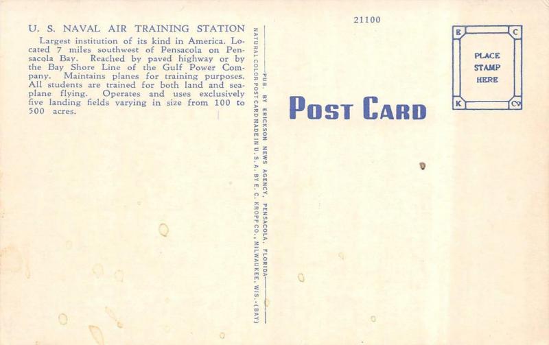 PENSACOLA, FL Florida  U.S. NAVAL AIR STATION  Aerial  MILITARY c1940's Postcard
