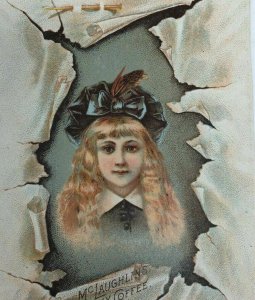 Victorian Trade Card McLaughlin's Coffee Pretty Girl in Hat