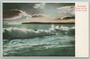 Ocean Park California~Moonlight scene on Pacific Coast~c1910 Postcard