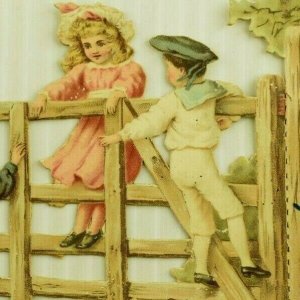 1880's Die-Cut Huyler's Bonbons & Chocolates Children On Fence 7P