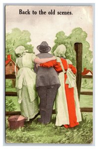 Romance Man With Milk Maids Farm Girls Back To the Old Scenes DB Postcard W7
