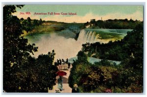 c1910 American Fall Bridge Umbrella Lake  From Goat Island New York NY Postcard 