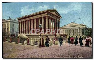 Postcard Old House Nimes the square and Theater