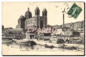 Old Postcard Marseille Canal and St Jean Cathedral