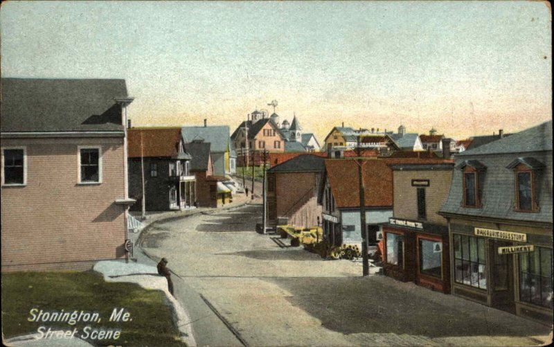 Stonington ME Street Scene Stores 1908 Used Postcard