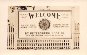 St Petersburg Florida American Legion Welcome Sign Real Photo Postcard AA70518