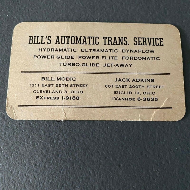 Bill's Automatic Transmission Service vtg 1950s business card Cleveland