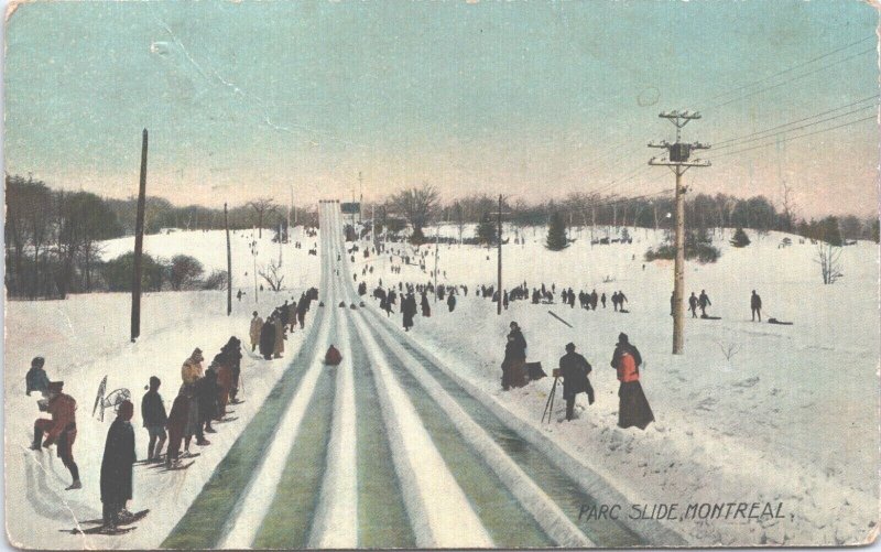 Canada Parc Slide Montreal Winter Sport Vintage Postcard 09.47