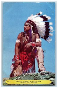 1952 Sayre Steak House Cafe Ad Scene Sayre Oklahoma OK Posted Vintage Postcard