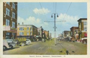 Second Avenue Saskatoon SK Sask 2nd Ave Stoon Henry Shoes Old Cars Postcard D23 