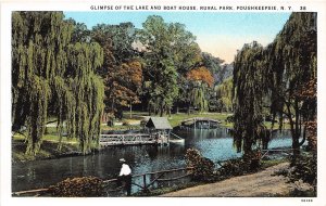 Poughkeepsie New York~Rural Park Lake & Boat House~Man w Hat~Dutchess County~20s