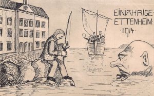 One Year of Ettenheim Germany 1914 Fisherman Giant Ship Fantasy  postcard C359