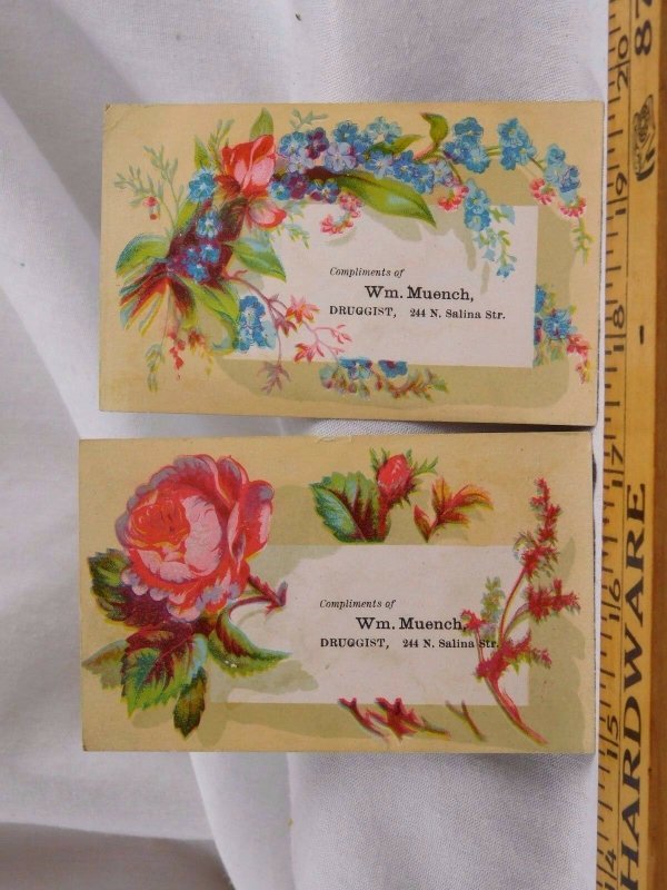 Lot of 4 Victorian Trade Cards Wm. Muench Druggist Lily-Of-The Valley Roses F43 