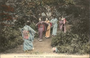 Japan Children Plaing in Garden Baptist Foreign Mission Soc Vintage Postcard