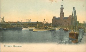Postcard C-1910 Germany Breman ship Harbor hand colored 23-11913