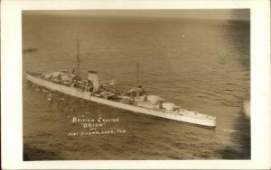 British Cruiser Naval Ship ORION Off Port Everglades FL Real Photo Postcard