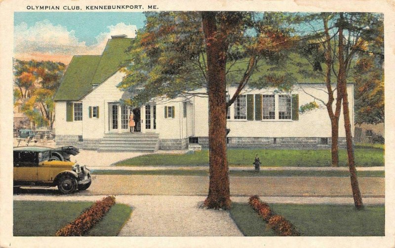 KENNEBUNKPORT, ME Maine OLYMPIAN CLUB Woman at Door~Car Outside c1920's Postcard