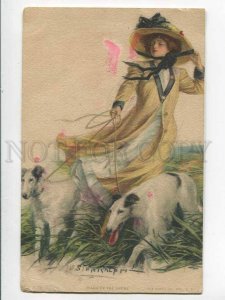 3034957 BORZOI & Diana. By LESTER RALPH vintage PC