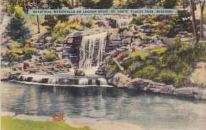 Beautiful Waterfalls On Lagoon Drive Saint Louis Forest Park Missouri 1943