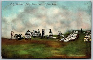 Vtg Military US Marines Firing Squad 3 Field Piece View 1910s WWI Era Postcard