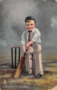 Boy Playing Cricket Hope of his side Sports Greetings Tuck Postcard AA47640