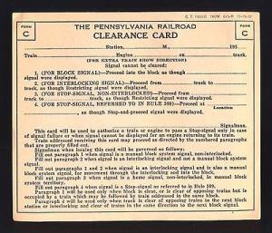 1950's Pennsylvania Railroad/RR Clearance Card, Stop-Signal