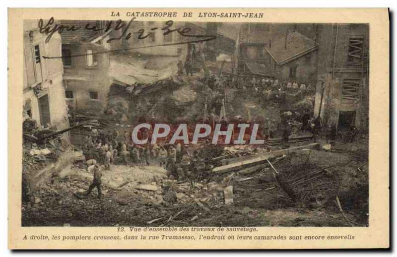 Old Postcard Firefighters Disaster Lyon Saint Jean View d & # 39ensemble resc...