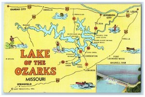 c1940 Map Springfield Osage River Lake Ozarks Missouri Vintage Antique Postcard