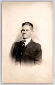 RPPC Portrait of Handsome Man Well Dressed Real Photo Postcard I31