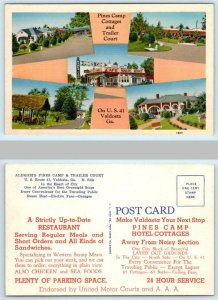 VALDOSTA, GA~ Advertising Aldrich's PINES CAMP & TRAILER COURT Roadside Postcard