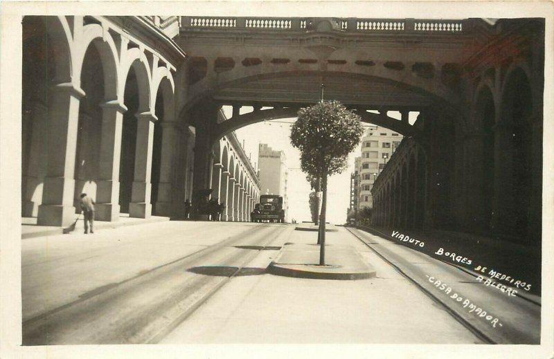 RPPC Postcard Viaduct Borges de Medeiros Porto Alegre, Rio Grande do Sul Brazil