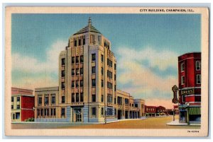 1937 View Of City Building Drug Store Champaigne Illinois IL Vintage Postcard