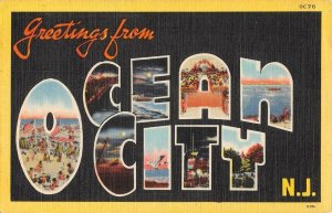Large Letter Greetings OCEAN CITY New Jersey 1948 Linen Vintage Postcard