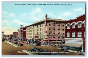 c1940's Sixteenth St. Lincoln Highway Business Section Cheyenne Wyoming Postcard