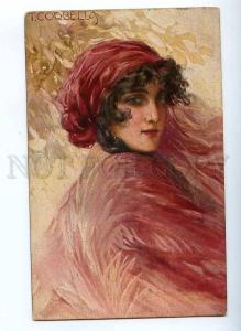 189542 ART NOUVEAU Lady in Red by CORBELLA Vintage PC