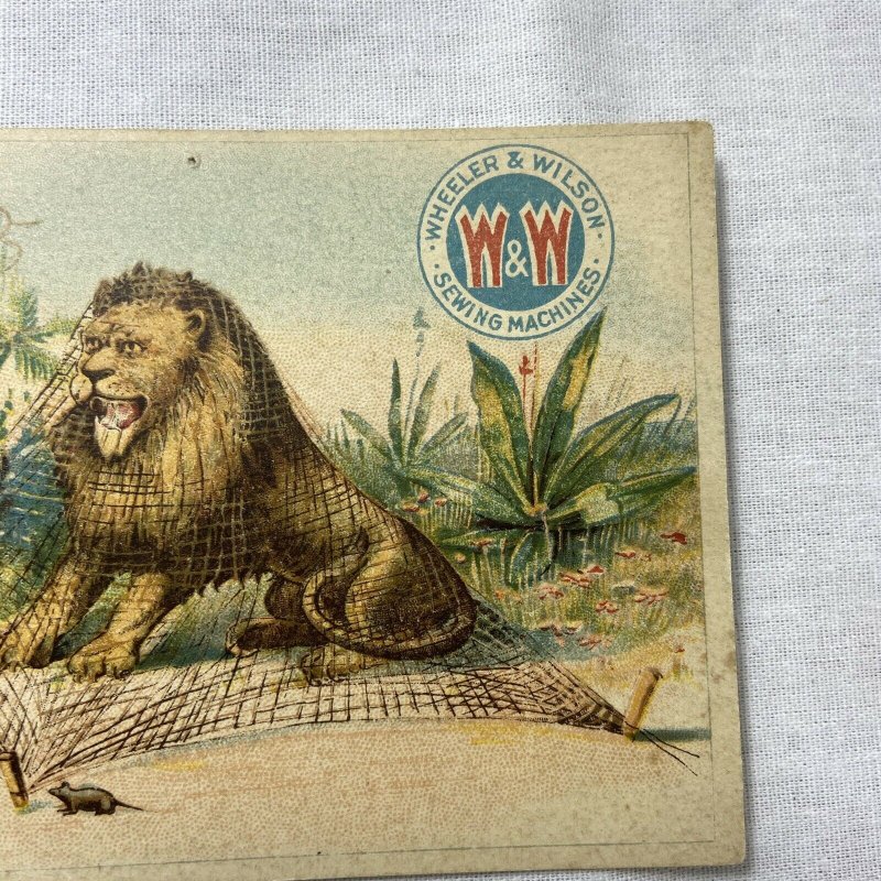 The Lion and The Mouse Wheeler & Wilson Sewing Machines Victorian Trade Card 