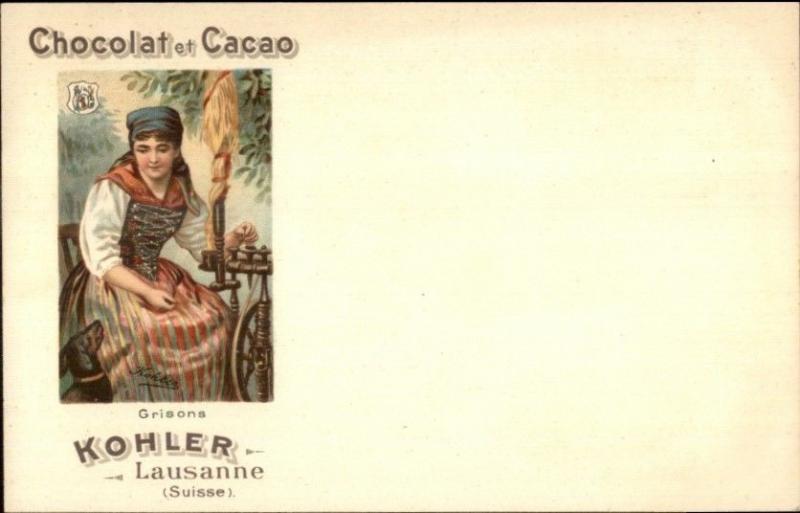 Kohler Chocolat Cacao Swiss Canton Shield Woman c1900 Postcard GRISONS myn