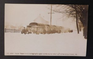 1918 Mint Postcard RPPC US Army Truck Convoy Detroit to Baltimore Stuck in Snow