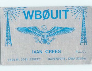 Pre-1980 RADIO CARD - CB HAM OR QSL Davenport Iowa IA AH2320