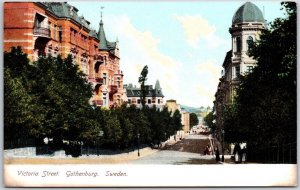 Victoria Street Gothenburg Sweden Tree Lined Vintage Postcard