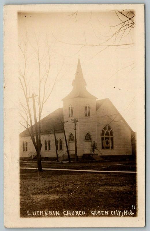 Queen City Missouri~Lutheran Church Corner~Dirt Road~Operation Here~1913 RPPC 