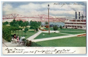 c1905 Levee Park Bridges Steamer Ship Exterior Winona Minnesota Vintage Postcard