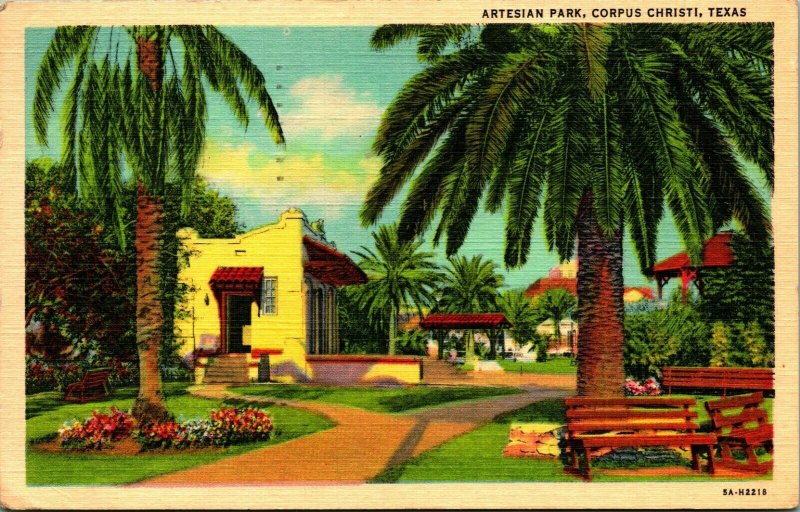 Artesian Park Corpus Christi Texas TX Linen Postcard