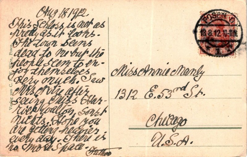 Posen, Königl. Residenzschloß, Miss Annie Manly, Postcard