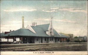 Dwight IL C&A RR Train Depot Station c1910 Postcard