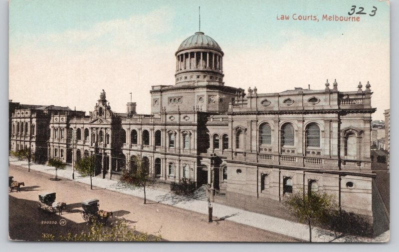 Postcard Melbourne Victoria Law Courts Building Cars 1910s View