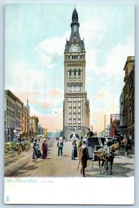 Milwaukee Wisconsin WI Postcard City Hall Business Section Scene c1905's Tuck