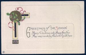 Greetings of the Season Merry Christmas Holly Christmas Seal Used 1919