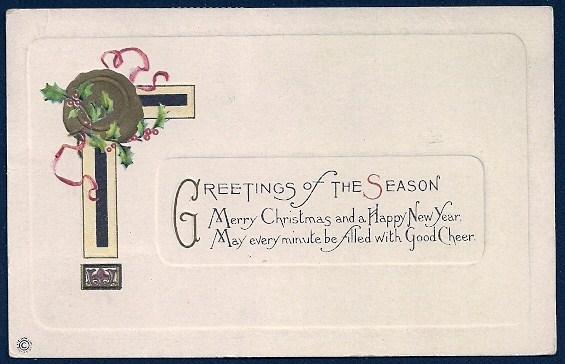 Greetings of the Season Merry Christmas Holly Christmas Seal Used 1919