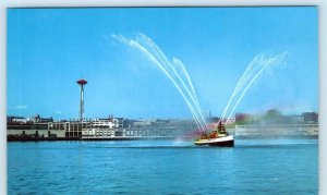 PUGET SOUND, WA ~ Fire Boat Demonstration SEATTLE FIRE DEPARTMENT 1960s Postcard